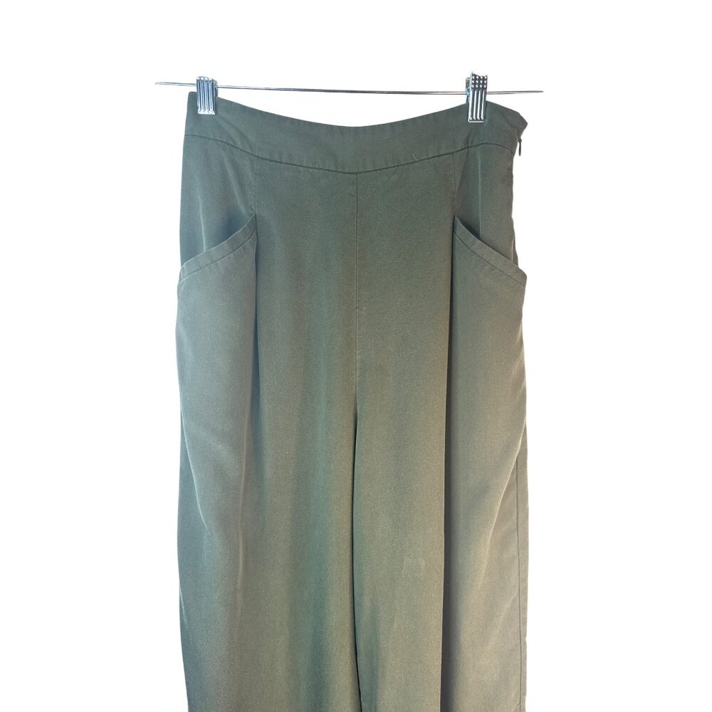 2/$30 ZARA Womens Medium Olive Green Wide Leg Pants - Picture 4 of 15